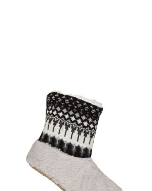 Women's 1 Pair SOCKSHOP Wildfeet Slipper Boots Black / White 4-8 Womens