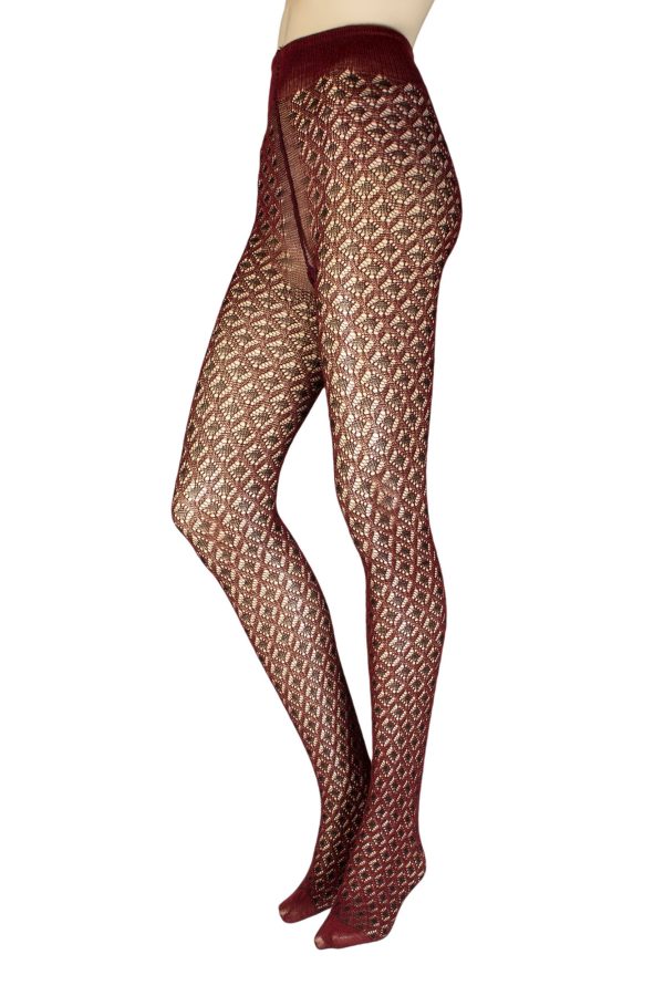 Women's 1 Pair Trasparenze Oak Tree Diamond Net Tights Burgundy Medium