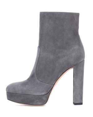 Women's Ankle Boots Suede Round Toe Platform Chunky Heel Booties