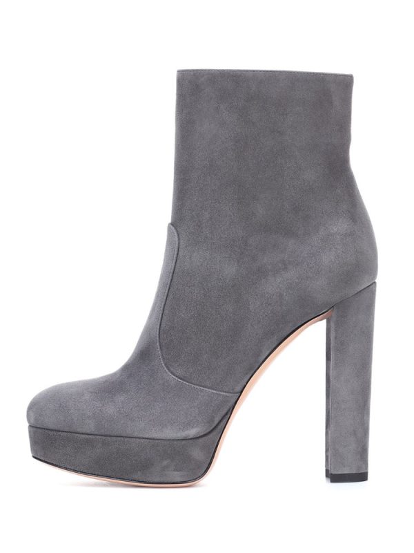 Women's Ankle Boots Suede Round Toe Platform Chunky Heel Booties