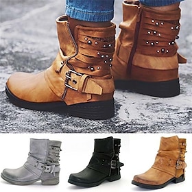 Women's Ankle Boots with Studded Straps and Buckles, Casual Retro Style for Everyday Wear
