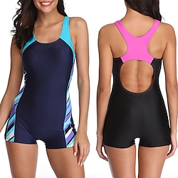 Women's Athletic Swimwear One Piece Swimsuit Racerback Boyleg Swimsuit Surfing Racing Athletic Patchwork Swimwear Chlorine resistance Breathable Quick Dry Terylene Beach Wear