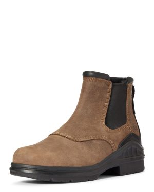 Women's Barnyard Waterproof Chelsea Boots in Antique Brown Leather, B Medium Width, Size 7.5, by Ariat