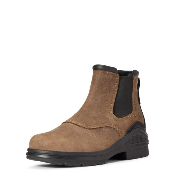 Women's Barnyard Waterproof Chelsea Boots in Antique Brown Leather, B Medium Width, Size 7.5, by Ariat