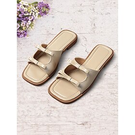 Women's Beige Double Strap Flat Sandals - Chic Casual Slip-On Sandals for Dating Everyday Wear