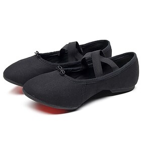 Women's Black Canvas Dance Shoes - Lightweight, Flexible Ballet Flats with Cross-Strap Design for Jazz, Ballet, and Dance Classes
