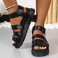 Women's Black Gladiator Sandals - Chunky Platform Summer Shoes with Adjustable Straps, Stylish Comfortable for Casual Outings Beach Wear