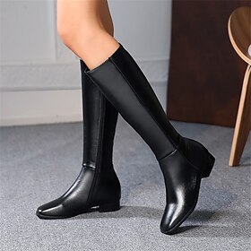 Women's Black Knee-High Faux Leather Riding Boots - Elegant Equestrian Style for Casual and Formal Wear