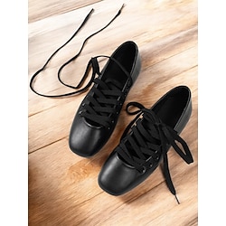 Women's Black Lace-Up Ballet Flats - Elegant Vintage-Inspired Strappy Shoes for Casual, Dressy, and Evening Wear