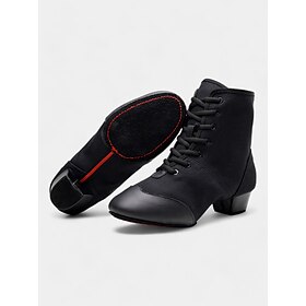 Women's Black Lace-Up Jazz Dance Boots with Suede Sole - Comfortable Performance Shoes for Ballroom, Latin, and Stage Dance