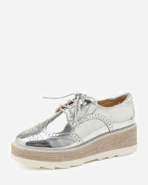 Women's Black Lace-Up Wingtip Brogues Round Toe Platform Oxfords