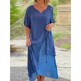Women's Black Pink Blue Summer Spring Midi Dress Cotton Linen Dresses Casual Dress Basic Modern Daily Weekend Loose Fit Plain Split Neck