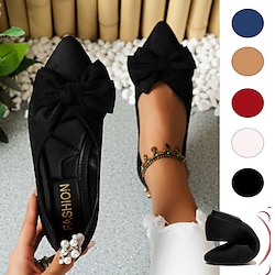 Women's Black Pointed Toe Flats with Bow - Elegant Slip-On Loafers for Ladies, Comfortable Casual Shoes for Work, Office, and Daily Wear