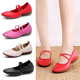 Women's Black Soft Sole Ballet Dance Shoes - Professional Flat Slip-On Shoes with Cross Straps for Practice and Performances