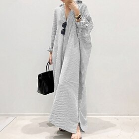 Women's Black White Light Green Summer Spring Fall Maxi Dress Cotton Linen Dresses Casual Dress Shift Dress Basic Casual Outdoor Winter Dress Vacation Loose Fi