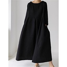 Women's Black Yellow Green Summer Spring Fall Maxi Dress Cotton Linen Dresses Casual Dress Cotton Summer Dress Basic Classic Casual Outdoor Daily Loose Fit Pur