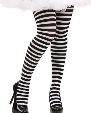Women's Black/White Striped Tights | Fancy Dress Costume Tights