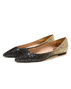 Women's Blond Ballet Flats Sequined Cloth Pointed Toe Golden Daily Casual Shoes