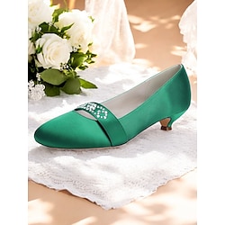 Women's Blue Satin Kitten Heels with Rhinestone Embellishment - Elegant Bridal Shoes for Weddings and Formal Occasions