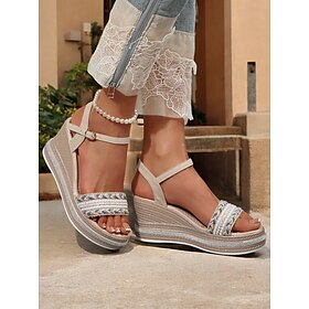 Women's Bohemian Wedge Sandals - Braided Strappy Espadrille Platform Sandals with Ankle Strap for Summer Beach and Casual Wear