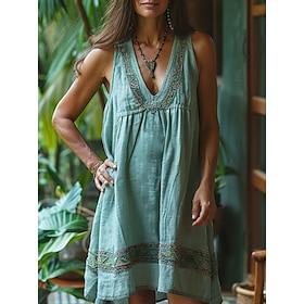 Women's Boho Dress Mini Dress A Line Dress Slip Dress Vacation Casual Boho Outdoor Going out Beach Loose Fit Floral Graphic Sleeveless V Neck Lake blue Blue Gr