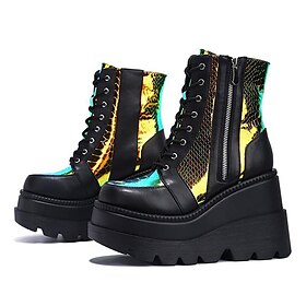 Women's Boots Platform Boots Plus Size Goth Boots Party Daily Color Block Booties Ankle Boots Platform Wedge Heel Punk Fashion Gothic PU Black White Pink