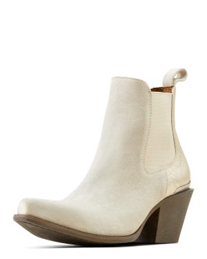 Women's Bradley Western Boots in Cloud White Suede Embossed Pearl, B Medium Width, Size 3, by Ariat
