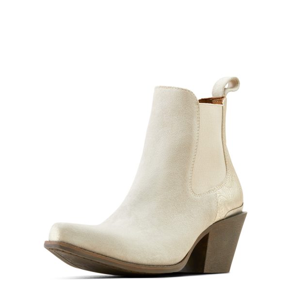 Women's Bradley Western Boots in Cloud White Suede Embossed Pearl, B Medium Width, Size 3, by Ariat