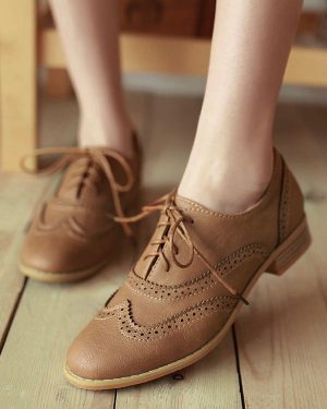 Women's Brown Lace Up Wingtip Brogues Casual Oxfords