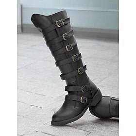 Women's Brown Multi-Buckle Knee-High Western Boots - Vintage Style with Rugged Sole for Outdoor and Casual Wear