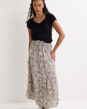 Womens Brown & Cream Animal Print Maxi Skirt