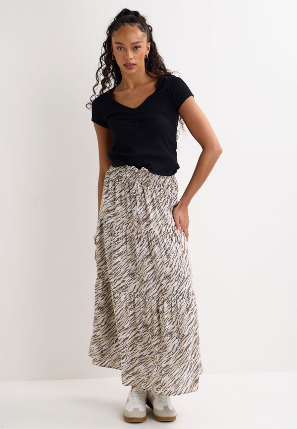 Womens Brown & Cream Animal Print Maxi Skirt