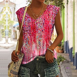 Women's Camisole Tank Top Basic Print Sleeveless Regular Tops V Neck Casual Pink Blue Purple Orange Green