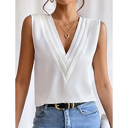 Women's Camisole Tank Top Elegant Vintage Fashion Sleeveless Sleeveless Regular Tops V Neck Casual Black White Wine Blue