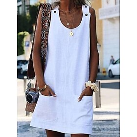 Women's Camisole Tank Top T shirt Dress Vest Streetwear Casual Pocket Sleeveless Long Tops U Neck Daily Weekend Black White Yellow Wine Blue