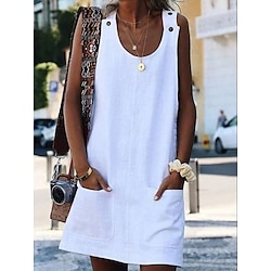 Women's Camisole Tank Top T shirt Dress Vest Streetwear Casual Pocket Sleeveless Long Tops U Neck Daily Weekend Black White Yellow Wine Blue