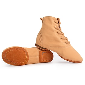 Women's Canvas Lace-Up Jazz Dance Boots - Lightweight Split Sole Ankle Shoes for Practice, Performance Stage Use