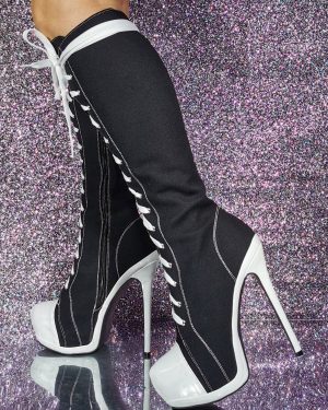 Women's Canvas Stiletto Heel Knee-High Boots