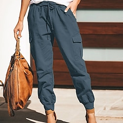 Women's Cargo Pants Pants Trousers Baggy Pants Cuffed Cargo Drawstring Baggy Multiple Pockets Plain Comfort Full Length Casual Weekend Fashion Black Green Mid Waist Micro-elastic