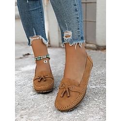 Women's Casual Blue Moccasin Loafers - Soft Suede Slip-On Flats with Tassel Bow Detail, Comfortable Driving Shoes for Everyday Wear