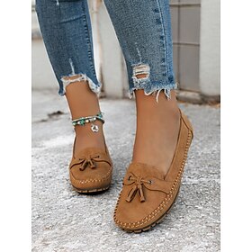 Women's Casual Blue Moccasin Loafers - Soft Suede Slip-On Flats with Tassel Bow Detail, Comfortable Driving Shoes for Everyday Wear