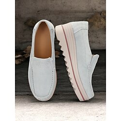 Women's Casual Suede Slip-On Loafers with Platform Sole - Comfortable Everyday Shoes with Non-Slip Grip