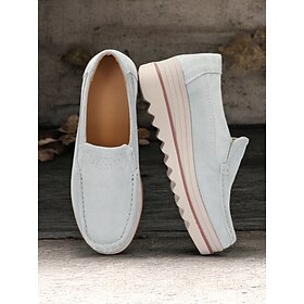 Women's Casual Suede Slip-On Loafers with Platform Sole - Comfortable Everyday Shoes with Non-Slip Grip