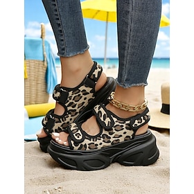 Women's Chunky Platform Denim Sandals - Sporty Velcro Strap Wedge Shoes for Festivals and Urban Street Style