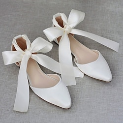 Women's Comfortable Satin Ribbon Tie Ballet Flats - Elegant Ivory Wedding Shoes for Brides and Bridesmaids, Perfect for Formal Events and Special Occasions