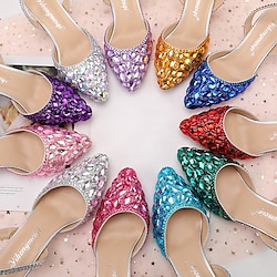 Women's Crystal Rhinestone Pointed-Toe Slingback High Heels - Elegant and Colorful Party, Wedding, and Evening Shoes