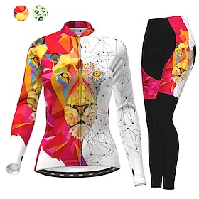 Women's Cycling Jersey with Tights Long Sleeve Mountain Bike MTB Road Bike Cycling White Green Animal Bike Thermal Warm Fleece Lining Warm Breathable Quick Dry