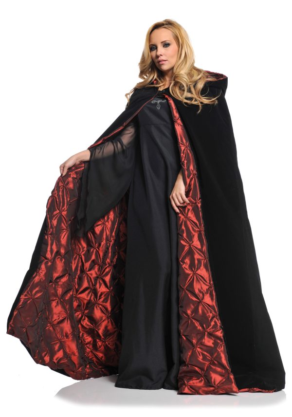 Women's Deluxe Velvet Fancy Dress Costume Cape w/ Quilted Red Lining