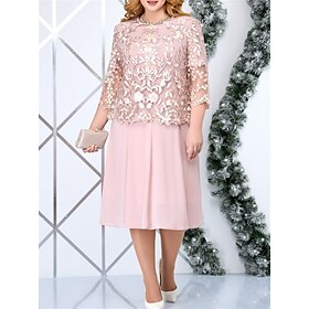Women's Dress Set Casual Dress Skirt Set Elegant Fashion Floral Patchwork Embroidered Midi Dress Long Sleeve Crew Neck Outdoor Daily Pink Spring Fall Loose Fit