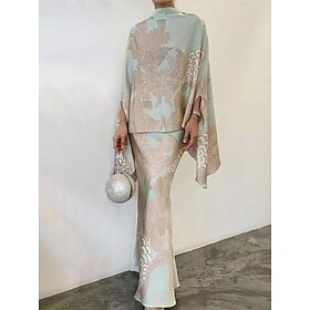 Women's Dress Set Casual Dress Skirt Set Sheath Dress Elegant Modern Floral Ruffle Print Long Dress Maxi Dress Long Sleeve Stand Collar Daily Going out White C